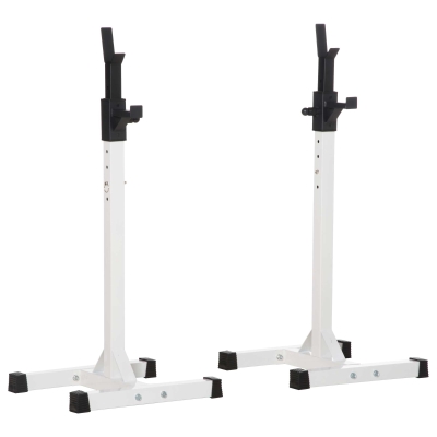HOMCOM Soporte para Barras de Pesas Ajustable Estante de Acero para Levantamiento de Pesas Carga Máx. 150 kg Entrenamiento en Gimnasio Hogar 52x48x105-160 cm Blanco