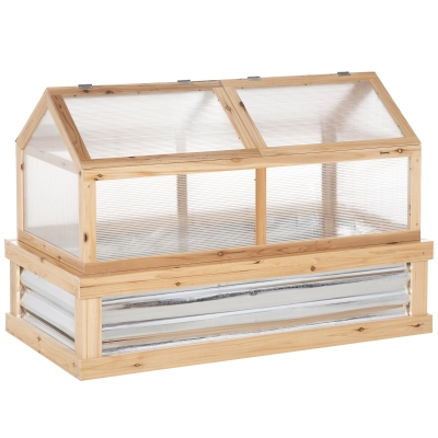 Outsunny Raised Garden Bed Kit with Greenhouse Wooden Cold Frame Planter Natural