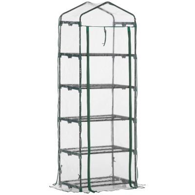 Outsunny Invernadero de Jardín con 5 Estantes de Alambre Tipo Caseta de Acero Vivero Casero para Cultivo de Plantas Flores Verduras 69x49x193 cm Transparente
