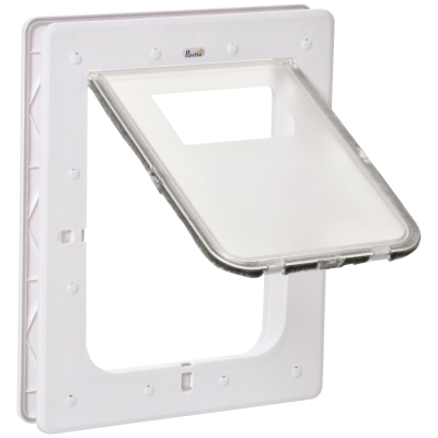 PawHut Puerta para Perros y Gatos con Cierre Magnético de 2 Vías Sistema de Bloqueo Puerta para Mascotas de Entrada y Salida Fácil de Instalar 31,5x39x5,5 cm Blanco