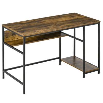 HOMCOM Escritorio Mesa de Ordenador Industrial con Estantes Estructura de Madera y Metal para Estudio Hogar Oficina en Casa 120x60x75 cm Marrón Rústico