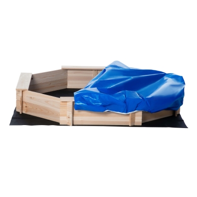 Outsunny Kids Outdoor Wooden Octagon Sandbox w/ Top Cover, for 3-8 years old, Natural