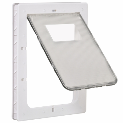 PawHut Puerta para Perros y Gatos con Cierre Magnético de 2 Vías Sistema de Bloqueo Puerta para Mascotas de Entrada y Salida Fácil de Instalar 38,6x52x5,5 cm Blanco