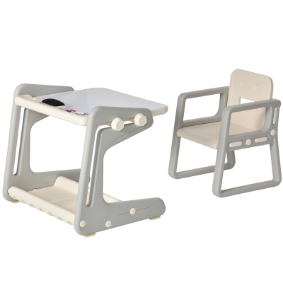 HOMCOM 2 en 1 Pupitre Infantil con Pizarra Juego de Escritorio Convertible y Silla para Niños de 1-3 Años con 3 Rotuladores y 1 Borrador 65x48x66,7 cm Gris y Blanco