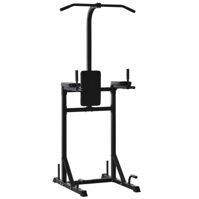 HOMCOM Estación de Fondos Power Tower Torre Multifuncional con Barra de Dominadas Acero para Fitness Entrenamiento en Gimnasio Casa Carga Máx. 120 kg 110x97x227 cm Negro