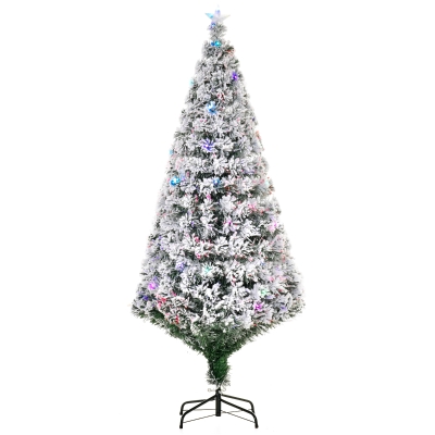 HOMCOM Árbol de Navidad 180cm Artificial Árbol Pino Natural de Blanco Nevado con Soporte de Metal Luces LED 230 Ramas