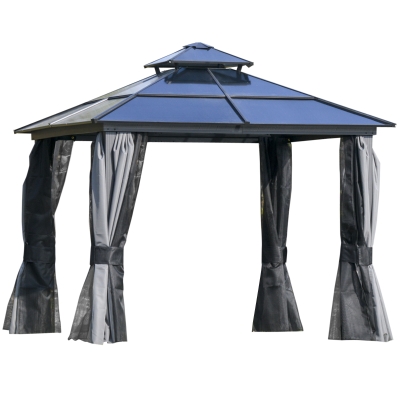 Outsunny Outdoor 3 x 3(m) Gazebo Cabana w/ Steel Frame & Net Sidewalls for Privacy