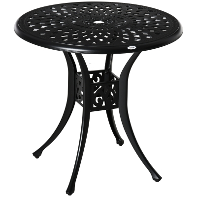 Outsunny 78cm Antique Round Garden Dining Table with Parasol Hole Cast Aluminium