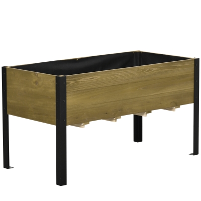 Outsunny Raised Garden Bed Elevated Wood Planter Box w/ Metal Legs and Non-woven Fabric