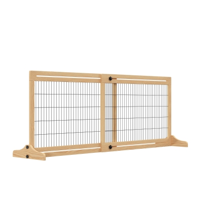 PawHut Barrera de Seguridad para Perros de Madera Extensible con Pies de Soporte Valla Protección Mascotas Cachorros para Puerta Escalera Pasillo 104-183x36x69 cm Natural