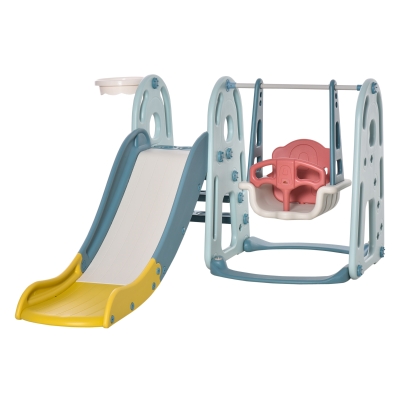 HOMCOM Tobogán Infantil con Columpio y Canasta Baloncesto 3 en 1 para Niños de +18 Meses con Asiento Ajustable Centro de Actividades para Interior y Exterior 200x150x100 cm Multicolor