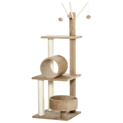 PawHut 121H cm Cat Tree Play Center w/ Sisal Scratching Posts Bed Tunnel Perch Toy
