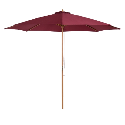 Outsunny ⌀3m Bamboo Wooden Market Patio Umbrella 6-ribs Outdoor Sunshade Canopy, Wine Red