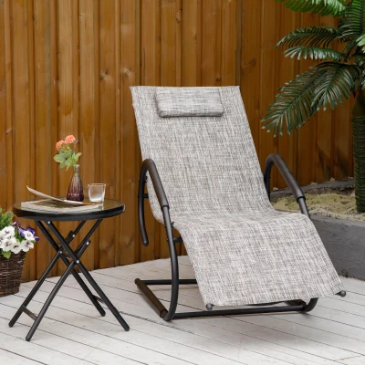 Outsunny Espreguiçadeira de Jardim Ergonómica com Apoio para a Cabeça e Apoio para os Braços Espreguiçadeira Estofada em tecido Textilene Respirável para Terraço Pátio 59,5x160x83cm Cinza