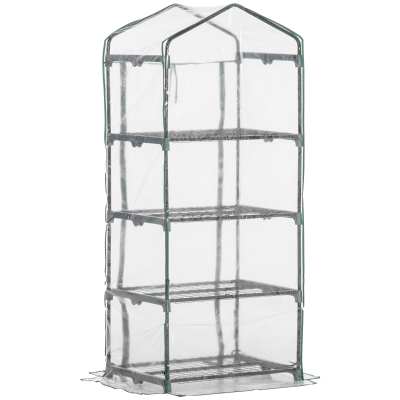 Outsunny Invernadero de Jardín con 4 Estantes Metálicos Tipo Caseta de Tubo Acero Vivero Casero para Cultivo de Plantas Flores Macetas 70x50x160 cm Transparente