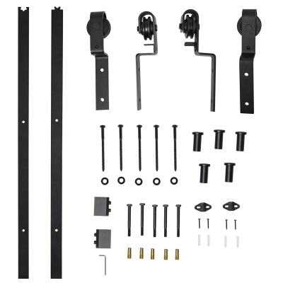 HOMCOM Herrajes Puerta Corredera 200cm Kit de Acero al Carbono Accesorios para 2 Puertas Deslizantes de Madera de 100cm de Ancho Baño Dormitorio Cocina