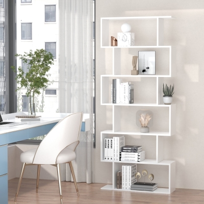 HOMCOM Estantería Librería 6 Estantes Comedor Salón Diseño Moderno Montaje de Pared 80x23x192cm Madera