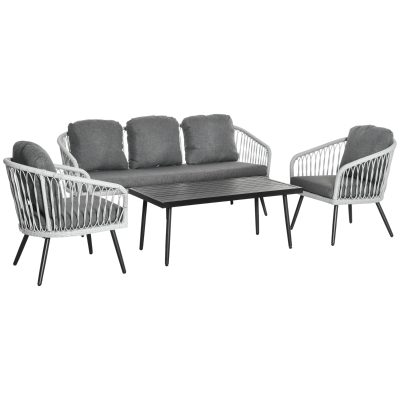 Outsunny Polyrattan Gartenmöbel-Set 4-teilig Grau