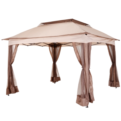 Outsunny Carpa Plegable 3,25x3,25m Gazebo Pabellón Cenador Jardín Doble Techo Mosquitera Bolsa Transporte Marco Acero Tela Poliéster Resistente de Agua