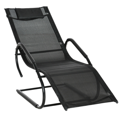 Outsunny Tumbona de Jardín Ergonómica con Reposacabezas Reposapiés y Reposabrazos Sillón Hamaca Tapizado en Tela Texteline Transpirable para Terraza Patio 59,5x160x83 cm Negro