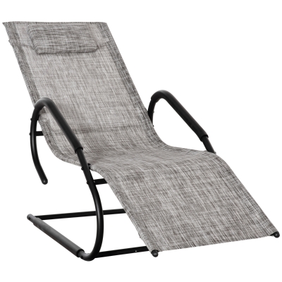 Outsunny Tumbona de Jardín Ergonómica con Reposacabezas Reposapiés y Reposabrazos Sillón Hamaca Tapizado en Tela Texteline Transpirable para Terraza Patio 59,5x160x83 cm Gris