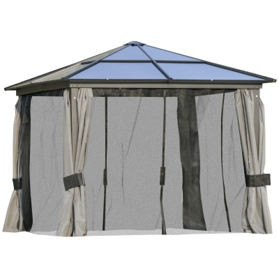 Outsunny Luxus Pavillon Gartenpavillon Alu Partyzelt Gartenzelt mit lichtdurchlässigem PC Dach Braun+Beige 300 x 360 x 265 cm