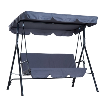 Outsunny Columpio de Jardín de 3 Plazas Silla Balancín con Parasol Techo Ajustable en Ángulo para Terraza Balcón Carga Máx. 200 kg Acero 172x110x153 cm Gris