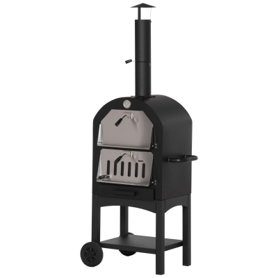 Outsunny Pizzaofen BBQ 3 Ebenen Schwarz+Silber 63 x 54 x 161 cm
