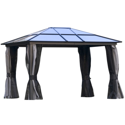 Outsunny Luxus Pavillon Gartenpavillon Alu Partyzelt Gartenzelt mit lichtdurchlässigem PC Dach Braun+Beige 300 x 360 x 265 cm