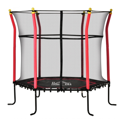 HOMCOM 5.3FT / 64 Inch Kids Trampoline Mini Indoor/Outdoor Bouncer Jumper with Enclosure Net Elastic Thick Padded Pole Gift for Child Toddler Age 3-10 Years Old Red
