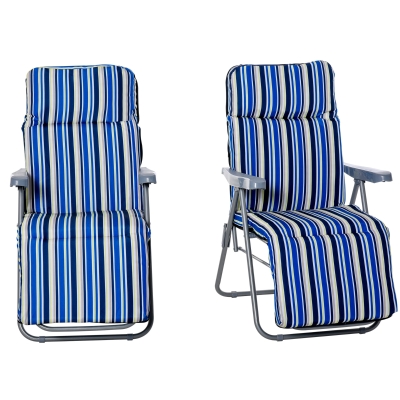 Outsunny Liegestuhl Set mit Kissen klappbar Blau 60 x 75 x 65-102 cm