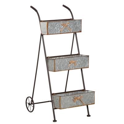 Jardinière chariot sur pied 3 niveaux style rural chic
