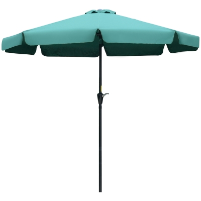 Outsunny 2.66m Patio Umbrella Garden Parasol Outdoor Sun Shade Table Umbrella with Ruffles, 8 Sturdy Ribs, Green