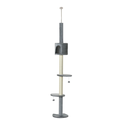 PawHut Árbol Rascador para Gatos Rascador de gatos Baratos Rascador para Fijar al Techo Altura Ajustable 220-280 cm con Plataformas Cueva Postes de Sisal Bolas Colgantes Gris Claro
