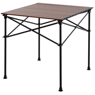 Outsunny Campingtisch mit Holzmaserung, Klapptisch, Picknicktisch, Alu-Legierung, Dunkelbraun, 70 x 70 x 70 cm