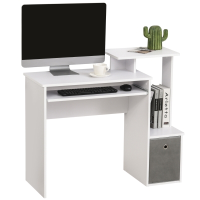 HOMCOM Computertisch, Schreibtisch, Bürotisch, Gamingtisch, PC-Tisch mit Tastaturablage, Schublade, E1 Spanplatte, Weiß, 100 x 40 x 86,6 cm