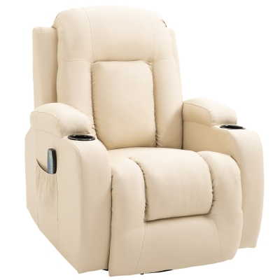 HOMCOM Massagesessel Fernsehsessel Elektrisch Relaxsessel TV Sessel Wärmefunktion Wippenfunktion mit Fernbedienung Liegefunktion Cremeweiß 85 x 94 x 104 cm