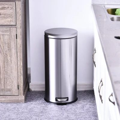 HOMCOM® Kosz na śmieci kosz na odpadki kosz z pedałem z kubłem wewnętrznym z cichym zamykaniem stal nierdzewna PP Ø29,2 x wys. 62,5 cm