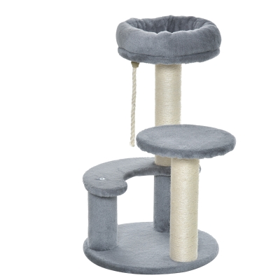 PawHut Árbol Rascador para Gato Rascador de Gatos Barato con 3 niveles y Cuerda Colgante Plataformas en Felpa y Postes con Cuerda de Sisal Natural 40x65cm(DxAl) Gris