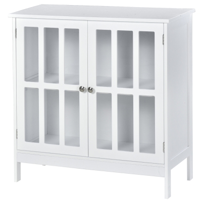 kleankin Badezimmerschrank Küchenschrank Vitrine mit 2 Türen Vitrinenschrank MDF Acryl Weiß 80 x 36 x 80 cm