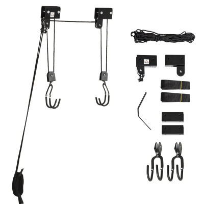 HOMCOM Kajak Lift Decken Lift Fahrrad-Bike Lift Aufbewahrungssystem für Kanus bis 50 kg Deckenhalterung Mehrzweck Stahl PP Schwarz 12,3 x 16 cm