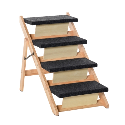 PawHut Haustiertreppe 2-in1 Hunderampe Katzentreppe Hundetreppe Faltbar Tiertreppe Kiefernholz Natur+Schwarz 80 x 47 x 64 cm
