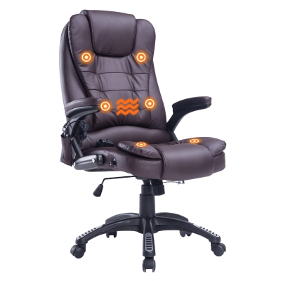HOMCOM Massagesessel Bürosessel Bürostuhl Chefsessel Gamingsessel 6 Punkt Vibrations Massage mit Wärmefunktion drehbar (Braun)