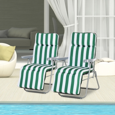 Outsunny® 2 x Gartenstuhl Sonnenliege klappbar 5 Positionen Blau/Weiß