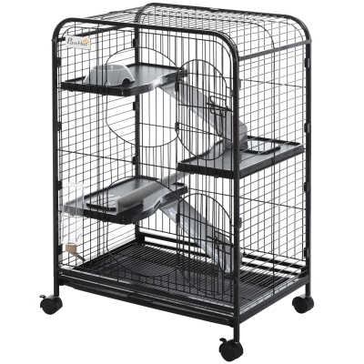 PawHut Nagerkäfig 3-stöckig Kleintierkäfig mit Zubehör