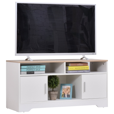 Meuble TV avec 2 Compartiments Ouverts 2 Armoires à Porte Armoire Ouverte