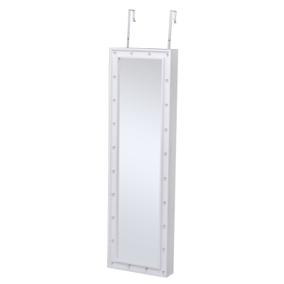 HOMCOM LED Schmuckschrank Aufhängbarer 2 in 1 Schmuckregal Spiegelschrank Türmontage MDF Weiß 36,6 x 8 x 120 cm