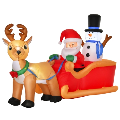 HOMCOM Aufblasbarer Weihnachtsmann auf Schlitten Schneemann LED 200 cm x 80 cm x 128 cm