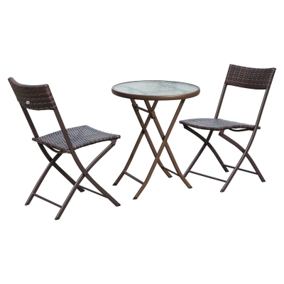 Outsunny Bistroset Balkonset Garnitur Polyrattan 3 tlg. Klappbar Garten Braun