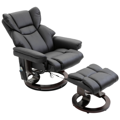 HOMCOM Massagesessel mit Fußhocker Kunstleder Schwarz 79 cm x 82 cm x 101 cm